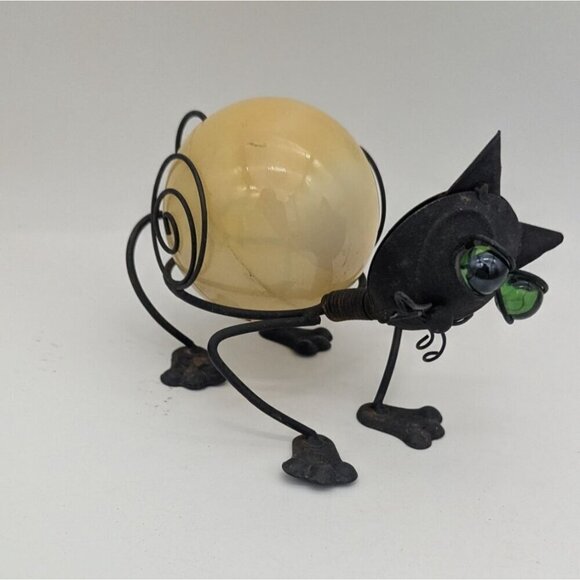 Metal  Glass Cat Figurine With Green Eyes cat lovers Halloween  bobbing head - Picture 4 of 8